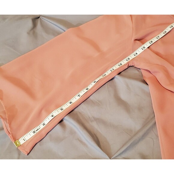 Women's Pink Semi Sheer Boho Blouse Size M Long Flounce Flowy Sleeve V-Neck - Picture 5 of 9